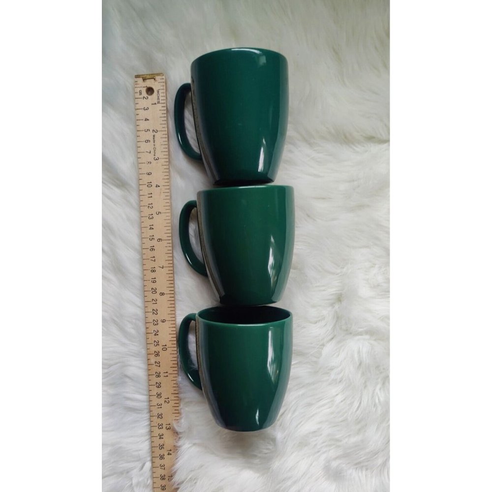LOT 3 Corelle ROSEMARIE Stoneware Dark Hunter Green 12 ounce Mugs Coffee Cups